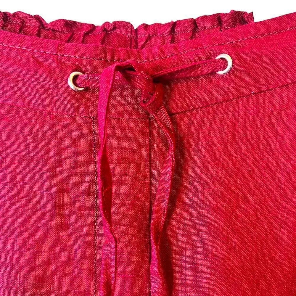 CHICO'S 100% Linen Shorts Tie-Front in Garnet Women's Size 2 = U.S. size 12